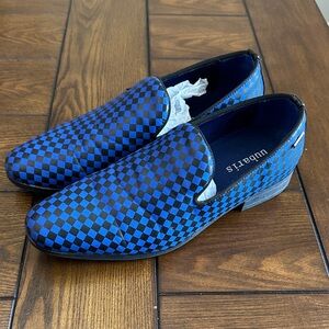 Uubaris Blue and Black Checkerboard loafers